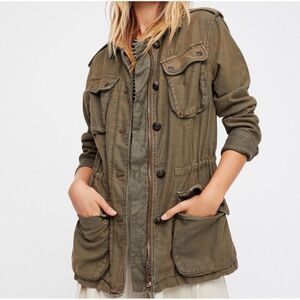 Free People Not‎ Your Brothers Surplus Jacket Green Full Zip Cargo Utility Sz S